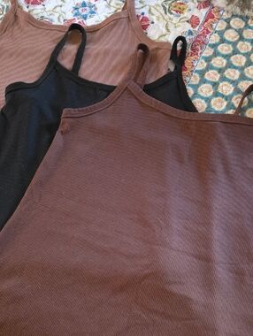No Boumdaries Ribbed Tank Tops - Brown & Black, Lt Brwn Lg
